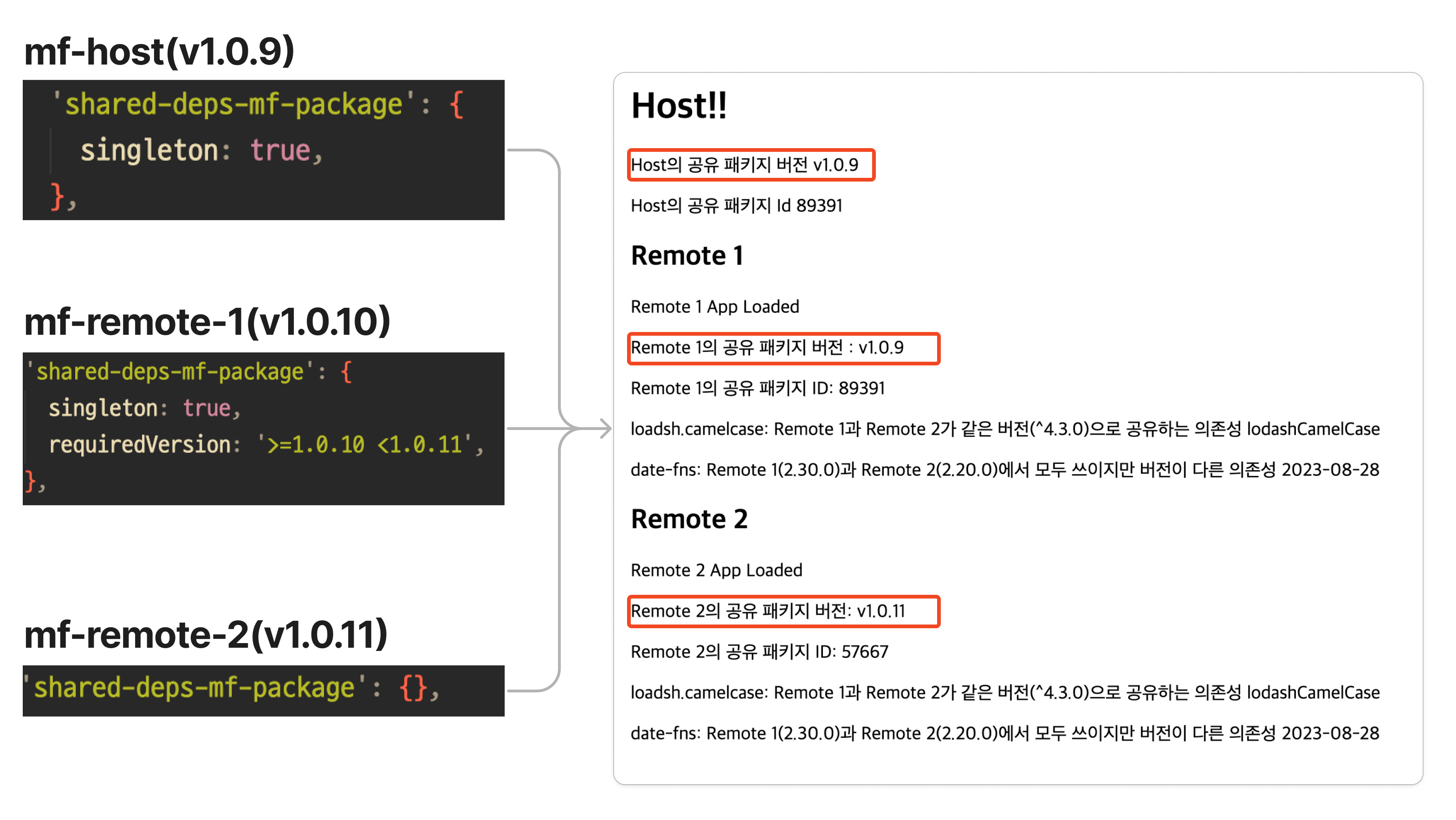shared 설정이 모두 싱글턴이고 requiredVersion만 사용할 때